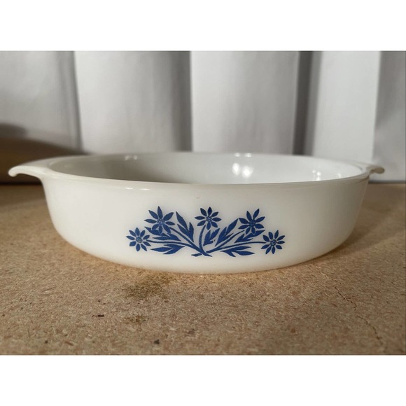 Anchor Hocking Fire King 429 BLUE Corn Flower 9" Round Pie Pan/CASSEROLE DISH - Picture 6 of 7